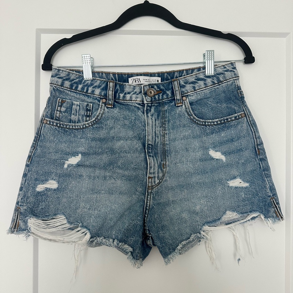 Zara Blue Distressed Denim Shorts